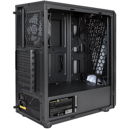 Компьютерный корпус Miditower ExeGate EVO-8225-NPX700 (ATX, БП 700NPX с вент. 12см, 2*USB+1*USB 3.0, черный, 2 вент. с RGb подсветкой и полоса на передней панели, боковая панель - закаленное стекло)