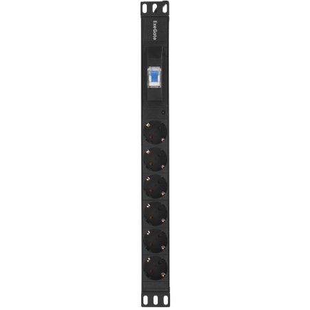 Блок розеток горизонтальный ExeGate ServerPro PDU-19H610 Al-6S-EU2.5-1P, 19", 1U, Алюминий, 6 Schuko, кабель с евровилкой VDE-250V-16A-3*1.5мм2, 2.5 метра, защита от перегрузки, черный