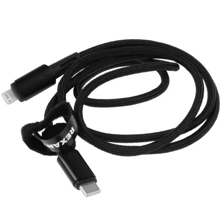 Кабель Rexant Type-C – Lightning для Apple, 3А, 1м, в черной нейлоновой оплетке, со световой индикацией