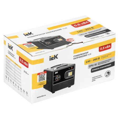 Стабилизатор напряжения 1ф 0.5кВА HUB переносной IEK IVS21-1-D05-13