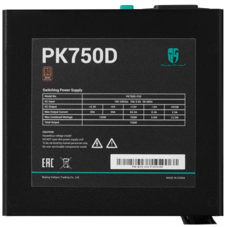 Блок питания Deepcool / GamerStorm PK750D, 750Вт, 80 PLUS Bronze, 120мм, черный