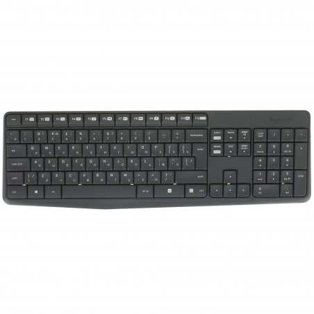 Комплект клавиатура+мышь Logitech MK235 беспроводной, USB, 1000 DPI, серый (заводская гравировка)