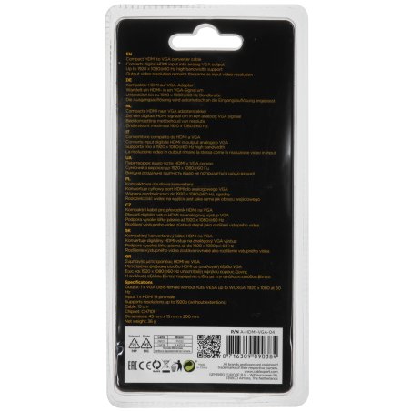 Переходник HDMI-VGA Cablexpert A-HDMI-VGA-04, 19M/15F, провод 15см