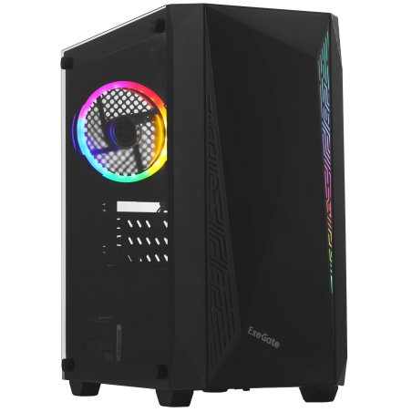 Компьютерный корпус Minitower ExeGate Mistery R2-NPX400 (mATX, БП 400NPX с вент. 12 см, 2*USB+1*USB 3.0, аудио, черный, 1 вент. 12см с RGb подсветкой и полоса на передней панели, боковая панель - закаленное стекло)