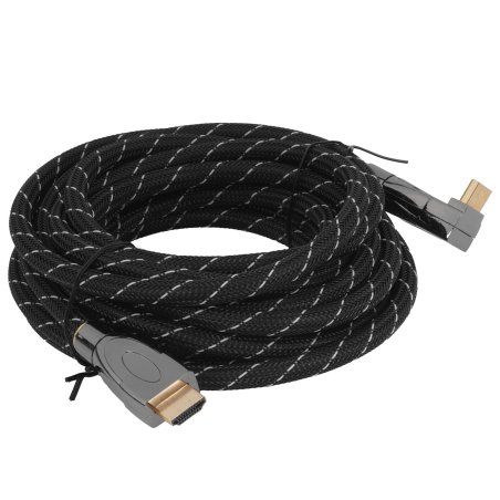 Кабель HDMI Wize WAVC-HDMIRA-5M 5 м., v.2.0b, 19M/19M, 4K/60 Hz 4:4:4, 26 AWG, HDCP 1.4, HDCP 2.2, Ethernet, позол.угловой разъем, экран, черный, пакет