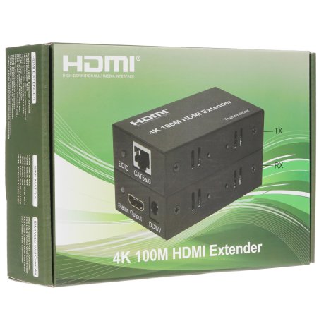 Активный удлинитель ORIENT VE048, HDMI 4K extender (Tx+Rx), до 120 м по одной витой паре, HDMI 1.4b, 4K@30Hz/ 1080p@60Hz/3D, HDCP, передача ИК сигнала управления (датчики IR-TX/Rx в комплекте) (30932)
