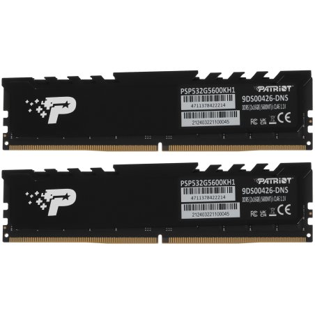 Оперативная память Patriot Signature Premium, DDR5, 32Gb (2x16 Gb), 5600 MHz, CL46, DIMM, радиатор, черный