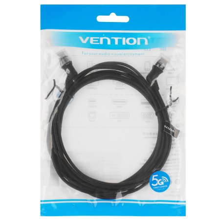 Патч-корд Vention прямой UTP cat.6a, RJ45 угол 90 - 3 м. черный