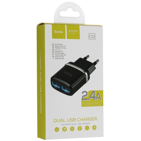 Сетевое зарядное устройство C12 Smart dual USB charger, черный