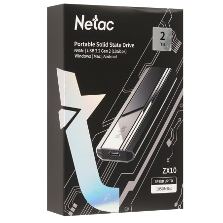 Внешний SSD Netac ZX10, 2TB, USB 3.2 Gen 2 Type-C, R/W 1050/1050, черный