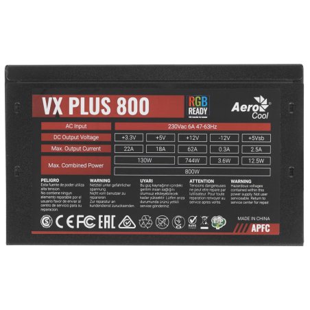 Блок питания Aerocool / Formula VX PLUS 800 RGb, 800Вт, 120мм, черный