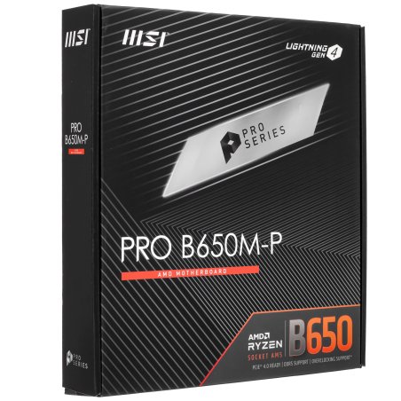 Материнская плата MSI PRO B650M-P, AM5, AMD B650, 4xDDR5, 4xSATA, 2xM.2, 1xPCI-E 4.0 x16, 2xPCI-E 4.0 x1, 1xHDMI, 1xDP, 1xVGA, 1x2.5Gb LAN, 2xUSB 3.2 Gen 1, 2xUSB 3.2 Gen 2, 3x3.5 мм, 7.1, Micro-ATX