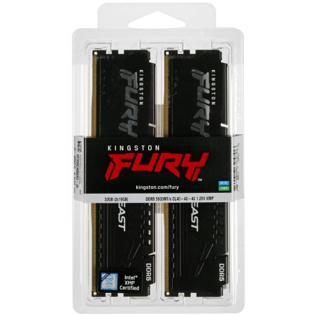 Оперативная память Kingston Fury Beast, DDR5, 32Gb (2x16GB), 5600MHz, CL40, DIMM, с радиаторами, черный
