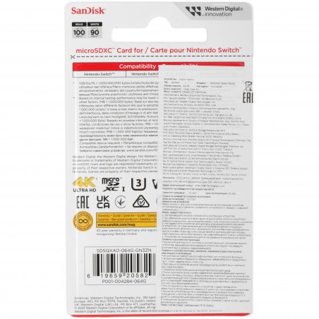 Флеш карта microSD 64GB SanDisk microSDXC Class 10 UHS-I A1 C10 V30 U3 for Nintendo Switch 100MB/s