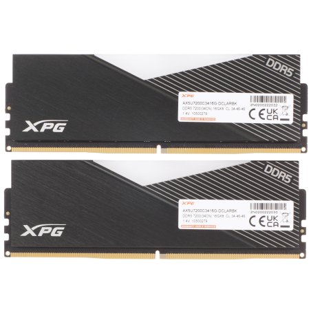 Оперативная память XPG Lancer, DDR5, 32GB (2x16GB), 7200MHz, CL34, DIMM, с радиаторами, RGB, черный