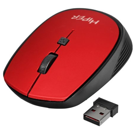 Мышь беспроводная HIPER HOMW-082 красный, 1600 dpi, радиоканал, USB, кнопки - 4