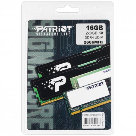 Оперативная память Patriot Signature, DDR4, 16GB (2x8 GB), 2666 MHz, CL17, DIMM