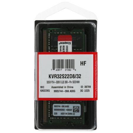 Оперативная память Kingston ValueRAM, DDR4, 16Gb (1x16Gb), 3200MHz, CL22, SO-DIMM