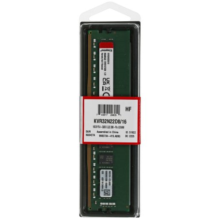 Оперативная память Kingston ValueRAM, DDR4, 16Gb (1x16GB), 3200MHz, CL22, DIMM