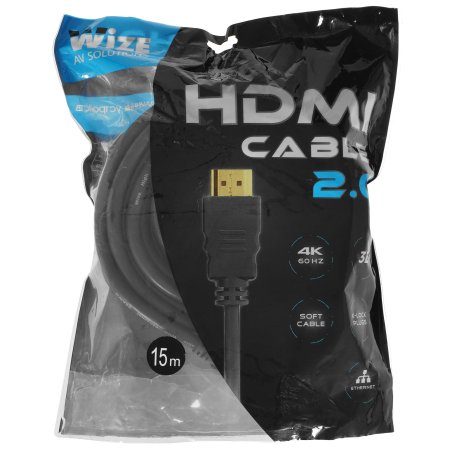 Кабель HDMI Wize AOC-HM-HM-15M оптический, 15 м, 4K/60HZ 4:4:4, v.2.0, ARC, 19M/19M, HDCP 2.2, Ethernet, черный, коробка