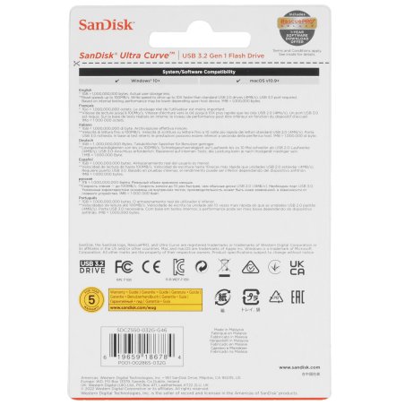 Флешка USB 32Gb SanDisk CZ550 Ultra Curve, USB 3.2, черный