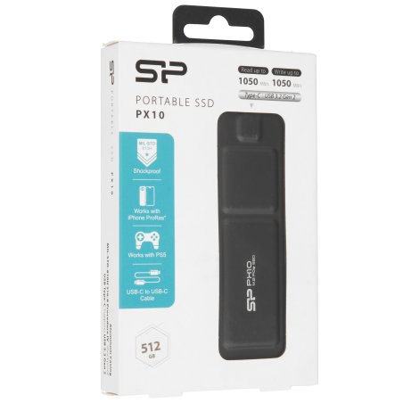 Внешний SSD 512Gb Silicon Power PX10, External, USB TypeC 3.2, черный, read/write 1050/1050 Mb/s