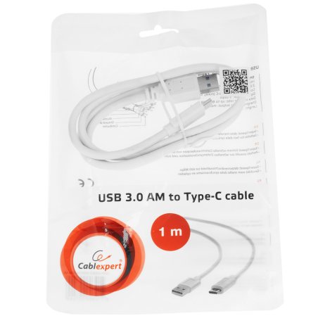 Кабель USB Cablexpert CCP-USB3-AMCM-1M-W, USB3.0 AM/USB Type-C, 1м, белый, пакет