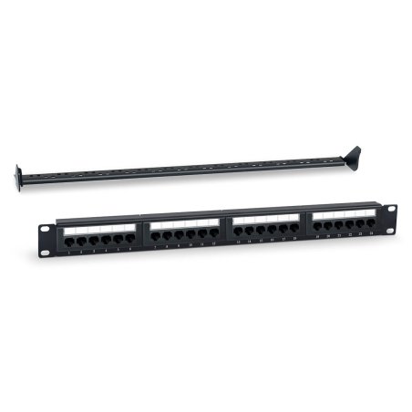 Патч-панель 19" (1U) WRLine WR-PL-24-C5E-D, 24 порта RJ-45, категория 5e, Dual IDC, с задним кабельным организатором, черный