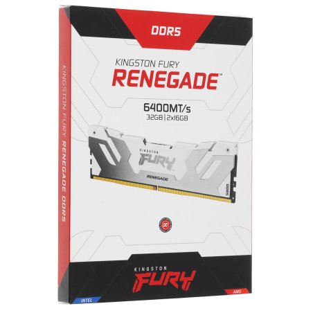 Оперативная память Kingston Fury Renegade, DDR5, 32Gb (2x16Gb), 6400MHz, CL32, DIMM, радиатор, белый