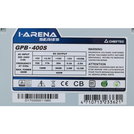 Блок питания Chieftec GPF-400P, 400Вт, 80мм, серый
