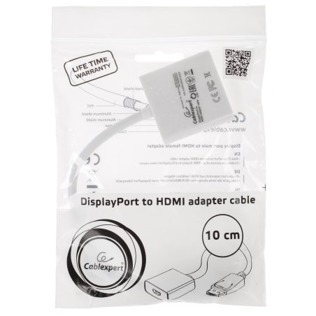 Переходник DisplayPort ->; HDMI Cablexpert A-DPM-HDMIF-002-W 20M/19F, белый, пакет (078733)