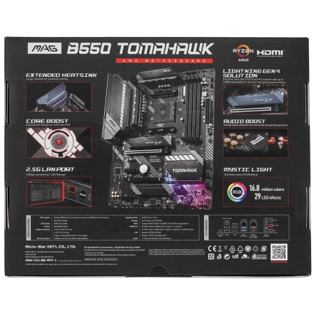 Материнская плата MSI MAG B650 TOMAHAWK WIFI, AM5, AMD B650, 4xDDR5, 6xSATA, 3xM.2, 1xPCI-E 4.0 x16, 1xPCI-E 4.0 x2, 1xHDMI, 1xDisplayPort, 1xUSB Type-C, 1x2.5Gb LAN, 2xUSB-A 2.0, 3xUSB-A 3.2 Gen 1, 3xUSB-A 3.2 Gen 2, 5x3.5 мм, 7.1, Standard-ATX