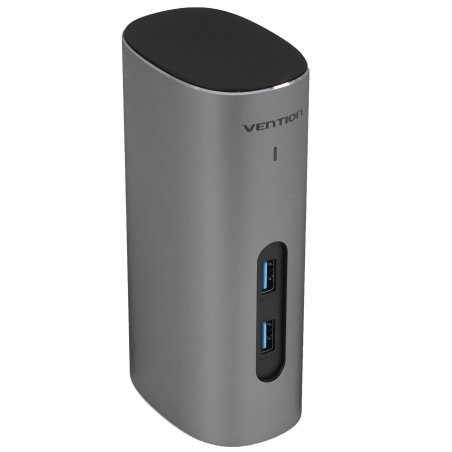 Док-станция Vention USB-C to HDMI/VGA/USB 3.1 Gen 2/USB 3.1 Gen 2-C/USB 3.0x2/RJ45/SD/TF/TRRS 3.5мм/PD/DC Docking Station Gray Vertical Aluminum Alloy Type EU Standard