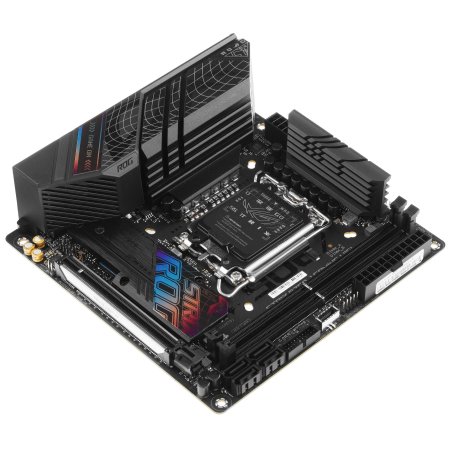 Материнская плата ASUS ROG STRIX B760-I GAMING WIFI, LGA 1700, Intel B760, 2xDDR5, 4xSATA, 2xM.2, 1xPCIe 5.0 x16, 1xHDMI, 1xDP, 1x 2.5Gb LAN, 3xUSB-A 2.0, 3xUSB-A 3.2 Gen 1, 1xUSB-C 3.2 Gen 1, 1xUSB-C 3.2 Gen 2x2, 5x3.5 мм, 7.1, Mini-ITX