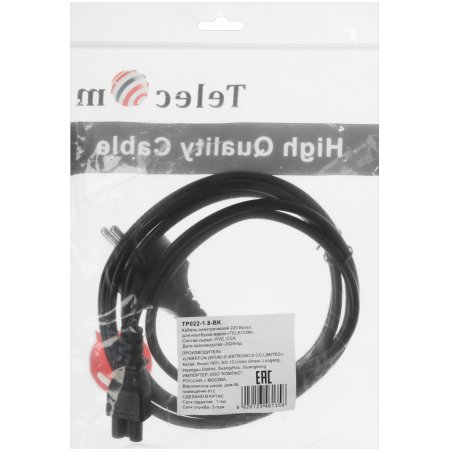Кабель питания для ноутбуков Telecom 1.8m, 3-pin, с заземлением, 220V (Европейский стандарт)