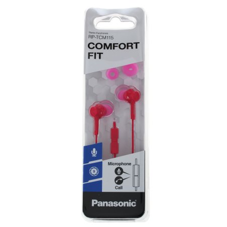 Наушники Panasonic RP-TCM115GCP внутриканальные 10-24000Гц 1.2м 3.5мм 98дБ микрофон розовые