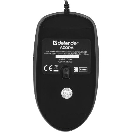 Мышь проводная Defender Azora MB-241 черный, 1200 dpi, USB, кнопки - 3