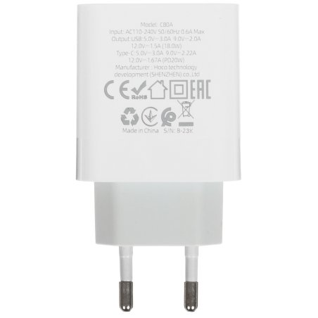 Сетевое зарядное устройство HOCO (6931474740526) C80A RAPIDO PD+QC3.0 + кабель 8PIN-TYPE-C белый