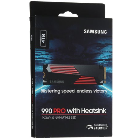 Накопитель SSD Samsung 990 Pro MZ-V9P4T0CW, 4Tb, PCIe 4.0 x4, M.2 2280, NVMe, R/W 7450/6900, с радиатором
