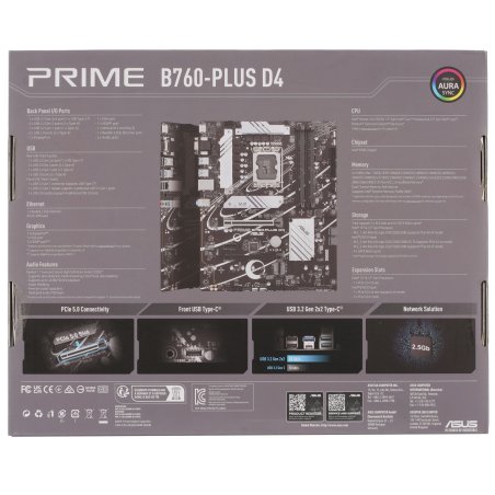 Материнская плата ASUS PRIME B760-PLUS, LGA 1700, Intel B760, 4xDDR5, 4xSATA, 3xM.2, 1xPCIe 4.0 x4, 1xPCIe 5.0 x16, 2xPCIe x1, 1xDP, 1xHDMI, 1xVGA, 2xUSB-A 3.2 Gen 2, 1xUSB-C 3.2 Gen 2x2, 1x 2.5Gb LAN, 3x3.5 мм, 7.1, ATX