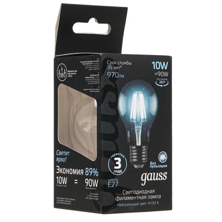 Лампа светодиодная Gauss Filament А60 E27 10Вт 4100К