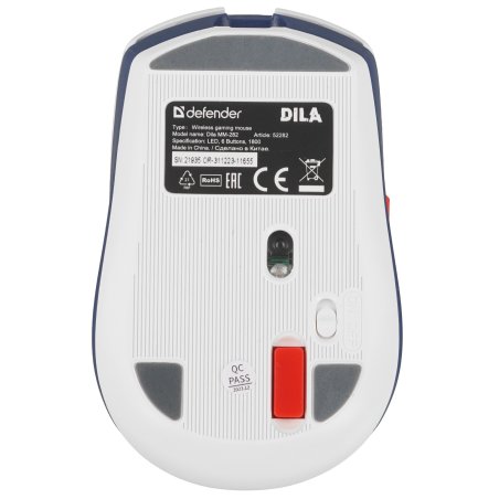 Мышь беспроводная Defender Dila MM-282 белый/синий, 1800 dpi, радиоканал, USB, кнопки - 6