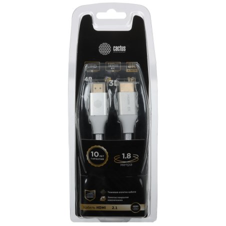 Кабель аудио-видео Cactus CS-HDMI.2.1-1.8 HDMI (m)/HDMI (m) 1.8м. Позолоченные контакты серебристый