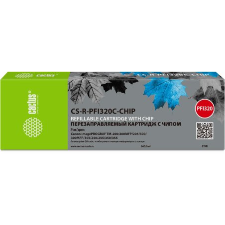 Картридж струйный Cactus CS-R-PFI320C-CHIP PFI-320C голубой (260мл) для Canon imagePrograff TM-200/200MFP/205/300/300MFP/305/250/255/350/355 с чипом