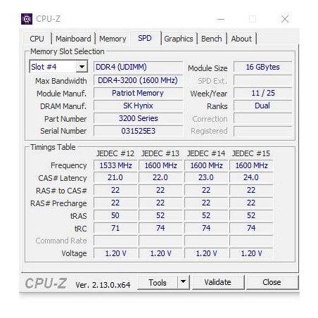 Оперативная память Patriot Signature, DDR4, 16Gb (1x16 Gb), 3200 MHz, CL22, DIMM
