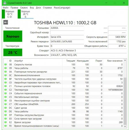Жесткий диск HDD Toshiba L200 1Tb 5400rpm SATA-III 128Mb 2.5"