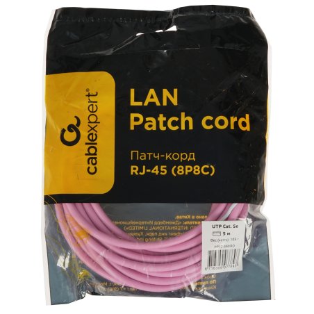 Патч-корд UTP Cablexpert кат.5e, 5м, литой, многожильный, розовый
