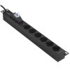 Блок розеток горизонтальный ExeGate ServerPro PDU-19H610 Al-6S-EU2.5-1P, 19", 1U, Алюминий, 6 Schuko, кабель с евровилкой VDE-250V-16A-3*1.5мм2, 2.5 метра, защита от перегрузки, черный