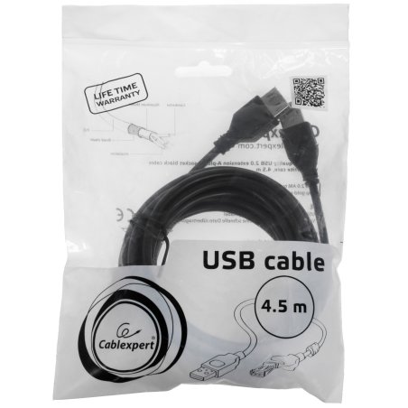 Кабель Gembird PRO CCF-USB2-AMAF-15 USB 2.0 кабель удлинительный 4.5м AM/AF позол.конт., фер.кол., пакет