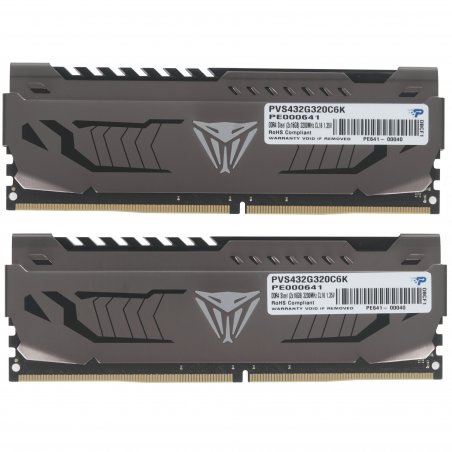 Оперативная память Patriot Viper Steel, DDR4, 32GB (2x16 GB), 3200 MHz, CL16, DIMM, радиатор, черный